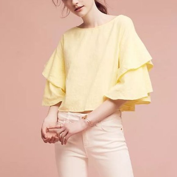 Anthropologie Yellow Spring Summer Crop Top - Picture 1 of 8